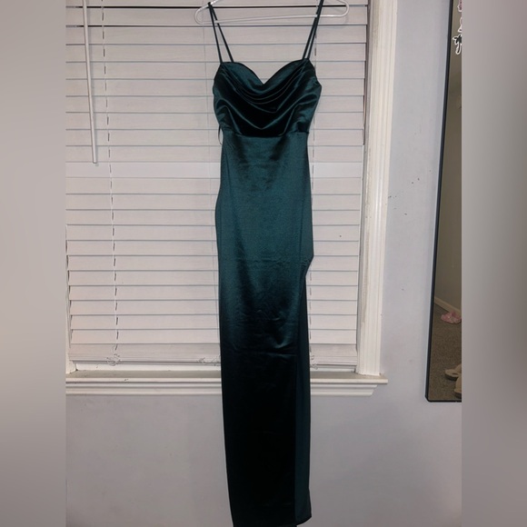 satin green prom dress - Picture 2 of 5